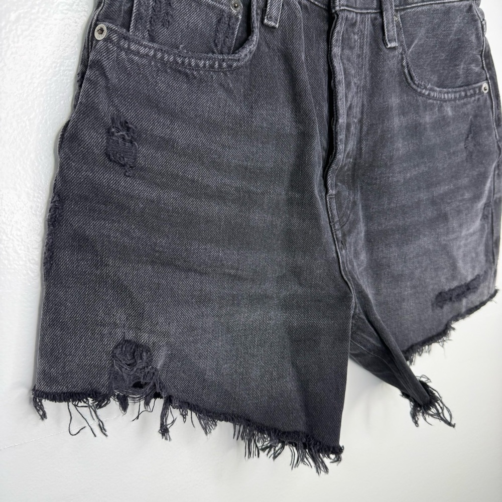 AGOLDE Riley Black Vortex Distressed Denim High Rise Shorts - Picture 3 of 7